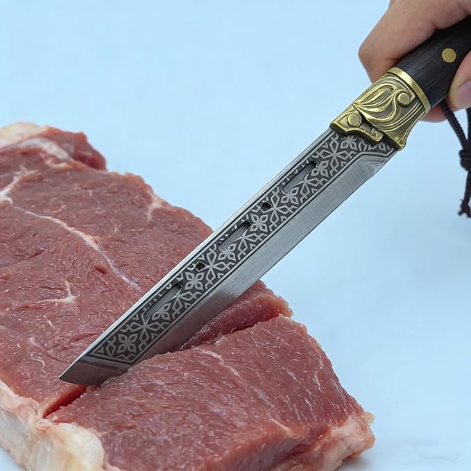 Big Horn Hunter Tactical Knife Hand Forged 1095 Carbon Steel Fixed Blade with Rosewood Handle Leather Sheath Eagle Wing Design 8.5 Inches