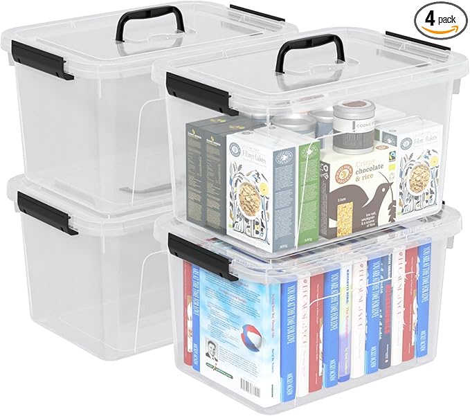 17.5 L Plastic Storage Bin with Handle 4-Pack Clear Latching Storage Boxes