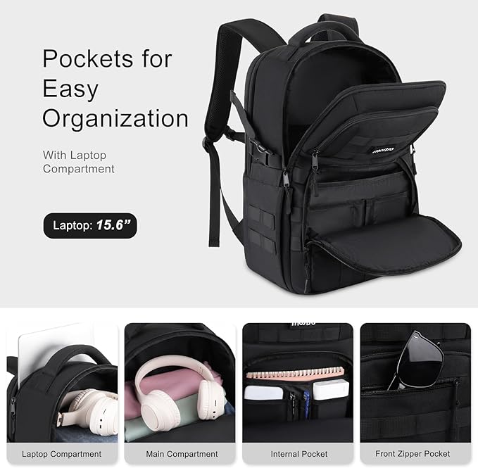 MOSISO 25L Military Tactical Backpack for Men Assault Pack 3 Days Bug Out Bag Hiking Rucksack with Bottle Holder Back Zipper Compartment for Sport Outdoor Hiking Camping Training Travel Black