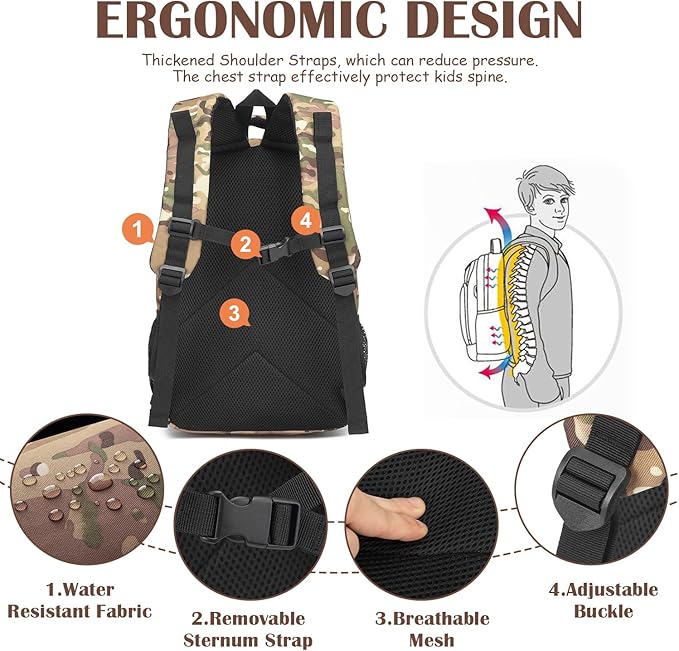 Kids Tactical Backpack Army Molle Bookbag Military Boys Backpack for School Outdoor Camping CM