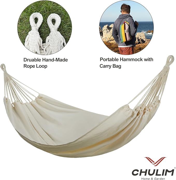 CHULIM Brazilian Double Hammock with Tree StrapsExtra Large 240x160cm2 Persons Hammock for Backyard Patio Outdoor and Indoor450lbs Weight CapacitySoft Woven Cotton Fabric Natrual White