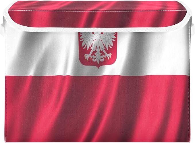 Poland State Ensign Flag Polish Storage Bins with Lid Foldable Book Storage Quart Storage Bins with Lids for School