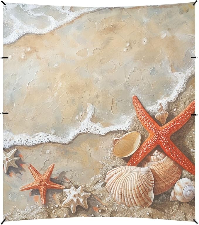 ALAZA Summer Sandy Beach Shells and Starfish Beach Tent Sun Shelter Portable Canopy Sunshade for Outdoor Camping Picnics Backyard Fun 10x9 ft