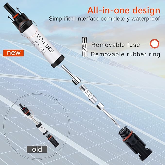 30A Solar Fuse Connector IP68 Waterproof 1000V in-line Fuse Holder 30A Male and Female Connector Waterproof in-Line Fuse Holder (Contains 8 fuses + 4 Solar Fuse Holders)