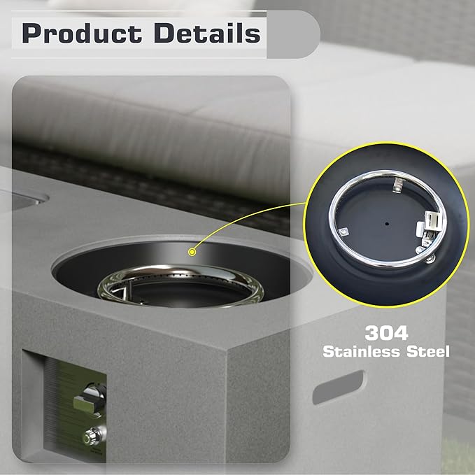 2-Piece 48 Rectangular Propane Fire Pit for Outside Patio with Hidden Tank Table &amp Ice Bucket 50000 BTU Fireplaces with Lid Glass Rocks Cover(Grey w/Ice Bucket)