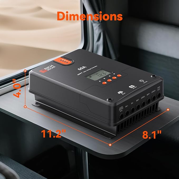 RICH SOLAR 60A MPPT Solar Charge Controller – High-Efficiency 12V/24V/36V/48V Auto Detection 99% Tracking Rugged Design for RVs Boats &amp Off-Grid Systems
