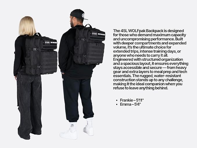 45L Meal Prep Management Backpack | With Built-In Cooler Easily Store and Carry Food Containers | Extra Large Military Rucksack for Gear Water Resistant Travel &amp Gym Bag (Alpha Black Meal Prep)
