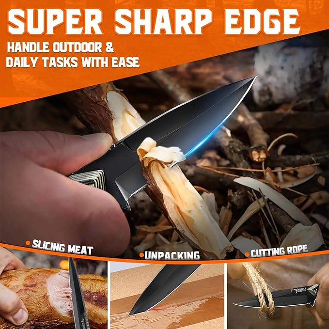 PURPLEBIRD Small Fixed Blade Knife with Kydex Sheath - 3.7 Full Tang EDC Survival Knife for Men with TiN-Coated 440C Blade &amp G10 Handle Sharp Hunting Knives for Bushcraft Gift for Men