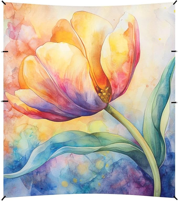 ALAZA Watercolor Tulip Flower Elegant Leaf Beach Tent Sun Shelter Portable Canopy Sunshade for Outdoor Camping Picnics Backyard Fun 10x9 ft