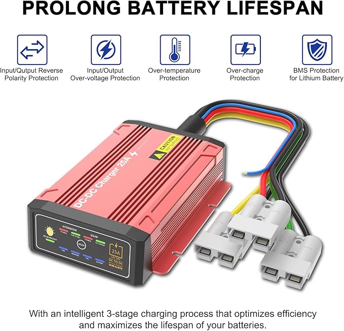 Waterproof DCDC Charger with MPPT for 12V 25A LiFePO4 Lead-Acid SLA Gel AGM Cal DC to DC Battery Charger with Anderson