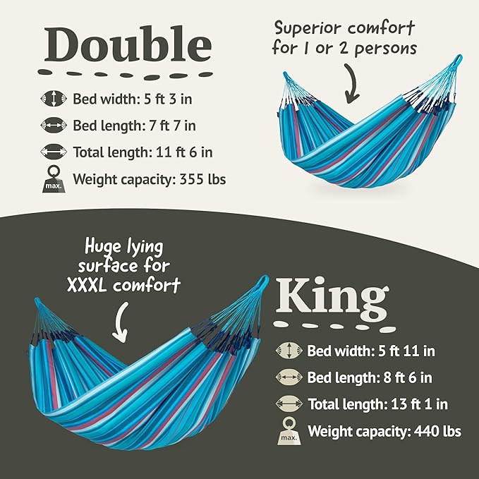 LA SIESTA Brisa Classic Hammock Handmade Weather-Resistant Tear-Resistant Hammock for Indoor &amp Outdoor Relaxation Size-King - Wave