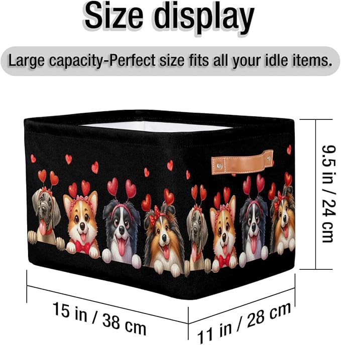 Pardick Basket Storage Bins Cute Animal Dog Rectangle Cube Basket Box Kids Girls Boys Toys Organizer Beaket Decor Foldable with Handle for Living Room Bedroom Closet Nursery Office Shelf Gifts
