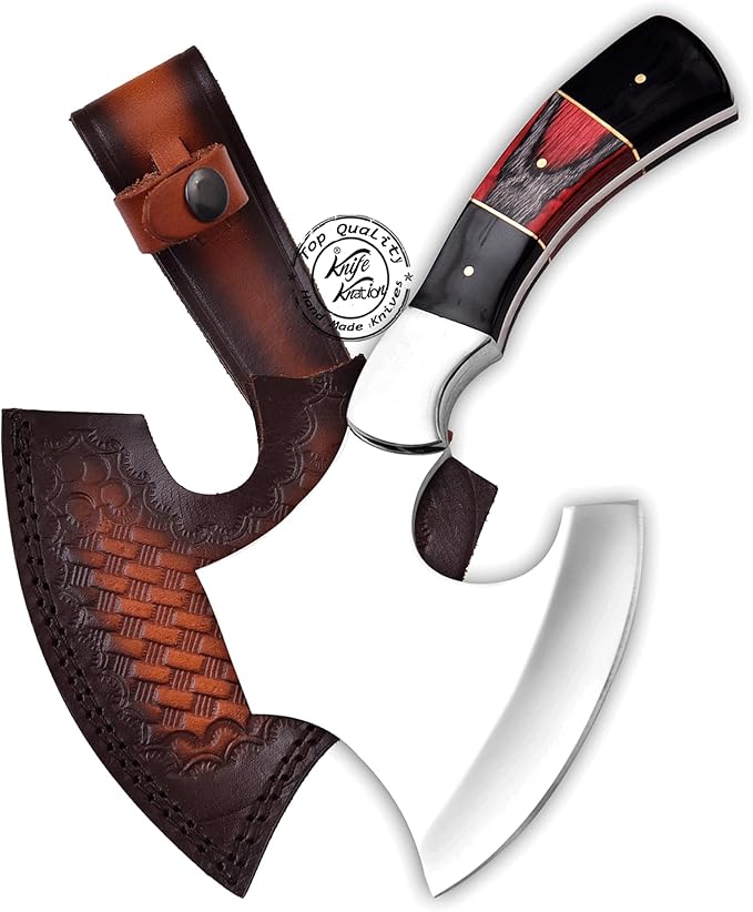 Handmade Stainless Steel Camping Hatchet Axe Hunting Knife 10.50 Full Tang Small Axe Camp Hatchet with Leather Sheath Survival Hatchet Tomahawk Axe for Outdoor Bushcraft Hiking KKH-42