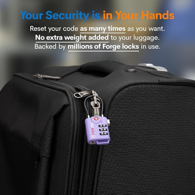 Forge TSA Approved Luggage Locks Re-settable Combination with Alloy Body Purple 4 Locks.