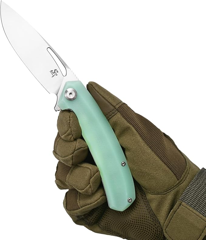 Sitivien ST119 Folding Knife D2 Steel Blade and G10 Handle EDC Tool Knife with Pocket Clip for Outdoor Camping Hiking Survival(Jade)