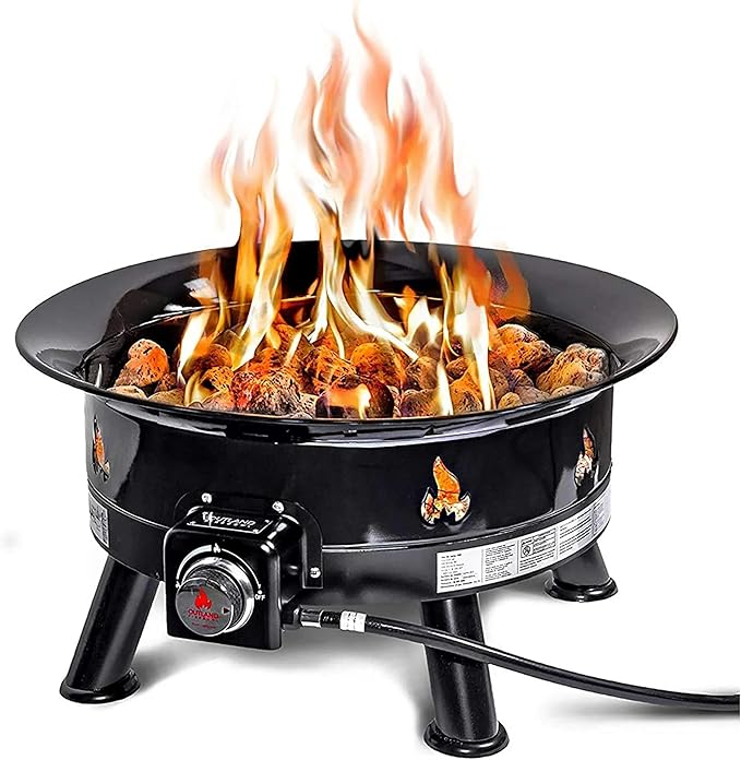 Outland Living Firebowl Smokeless Fire Pit Round Outdoor Portable Propane Gas Fire Pit with UV and Weather Resistant Durable Cover 24-Inch Diameter 58000 BTU Black 883 Mega For Outside Use