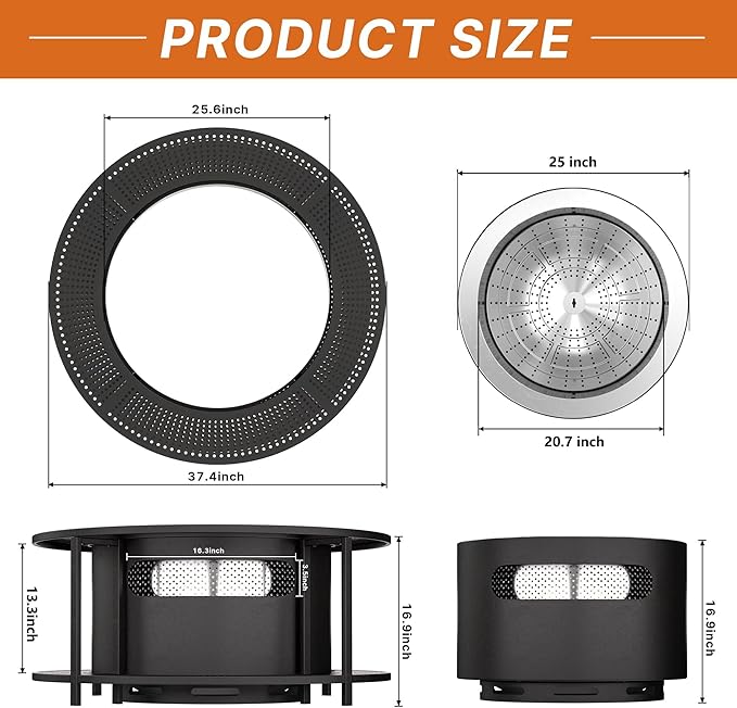 Kullavik 37 Inch Surround Tabletop with 25 Inch Outdoor Smokeless Fire PitStainless Steel Firepit with Weather Resistant CoverWood Burning Fire Pit for Outside