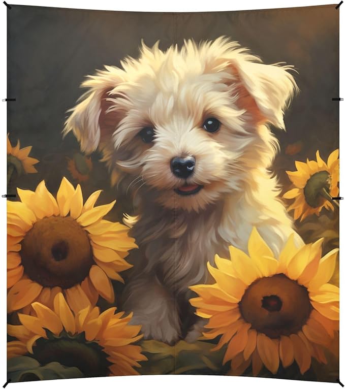 ALAZA Cute Dog with Sunflowers Beach Tent Sun Shelter Portable Canopy Sunshade for Outdoor Camping Picnics Backyard Fun 10x9 ft