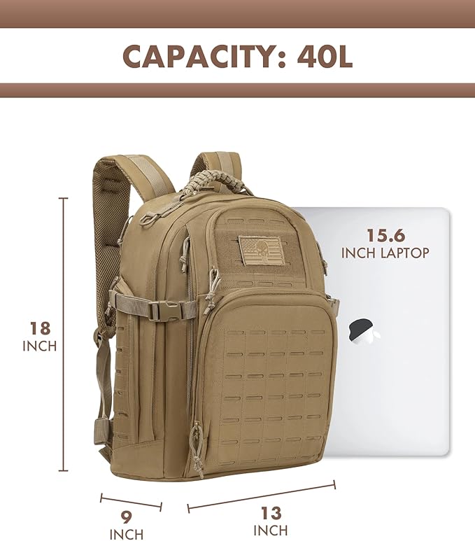 TRAILKICKER Military Tactical Backpack 40L for Men Hiking Molle EDC Daypack Work Backpack with Water Bladder Compartment