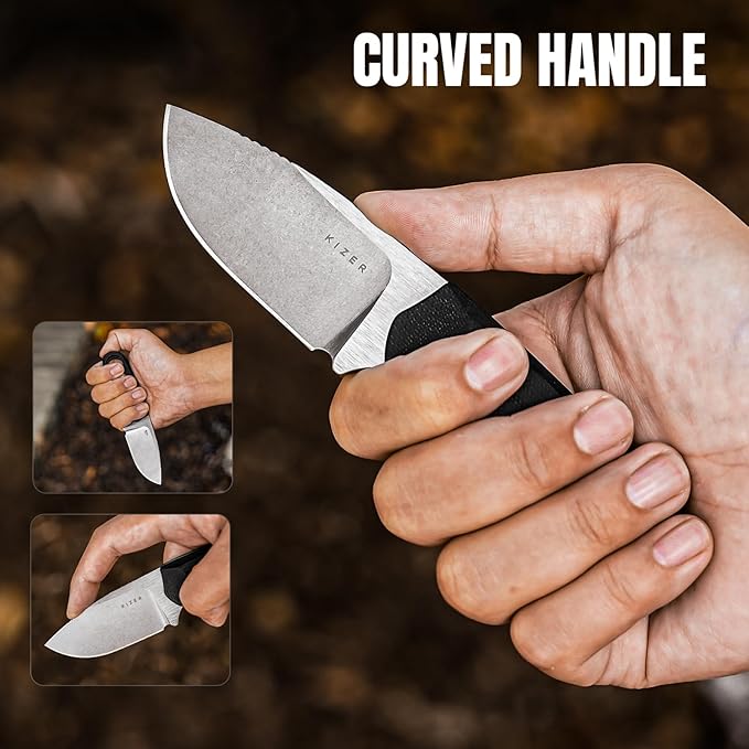 Kizer Beaver Fixed Blade Knife with Sheath 2.75 Nitro-V Blade EDC Fixed Blade Camping Knife with Black G10 Handle Small Bushcraft Survival Knives Outdoor Hunting Knives for Men Women 1078M1