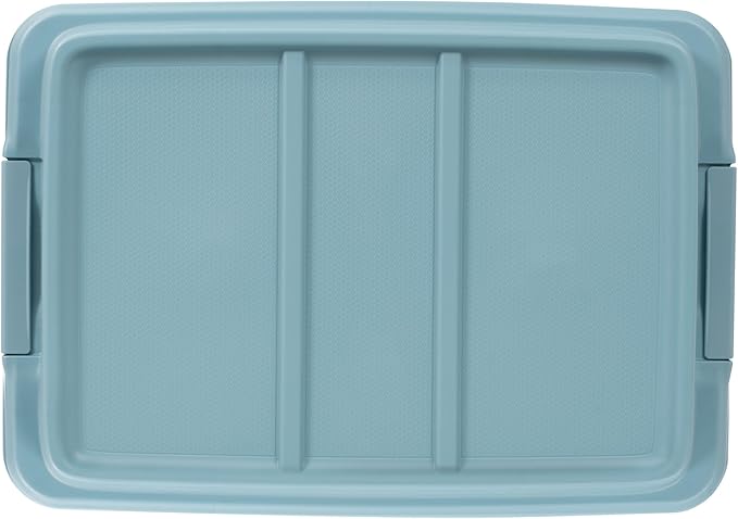 Hefty 18 Quart Hi-Rise Storage Bin with Lid Stackable Plastic Container for Home Office and Classroom Organization 8 Pack Smoke Blue