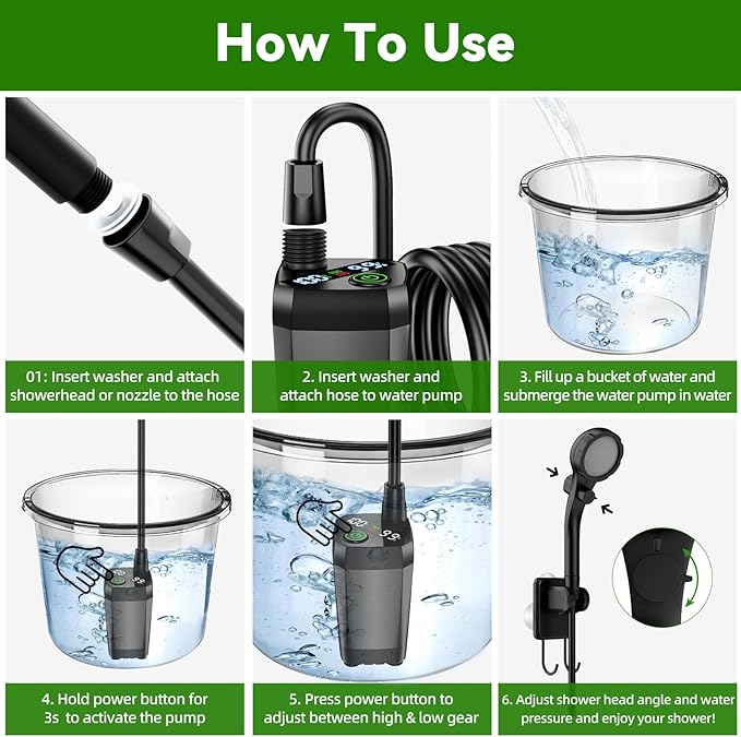 InkTrail Portable Camping Shower with Heater Long-Lasting 6000mAh Rechargeable Camping Shower with Sprayer Head4 Spray ModesIPX7 Waterproof Outdoor Camp Pump for Hiking Travel Car Pet