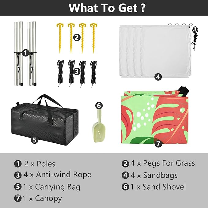 Beach Canopy with Windproof Ropes &amp Sandbags Beach Tent Sun Shade Sun Shelter for Camping Trips Fishing Backyard Fun or Picnics Leaf