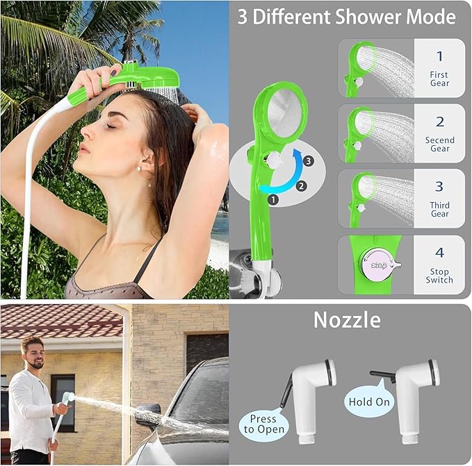 Portable Camping Shower Pump for Traveling: Water Pump with 6000mA Rechargeable Battery &amp Bucket for Family Camping Trip