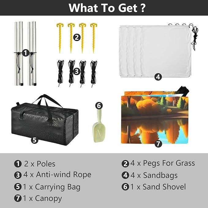 Beach Canopy with Windproof Ropes &amp Sandbags Beach Tent Sun Shade Sun Shelter for Camping Trips Fishing Backyard Fun or Picnics Autumn