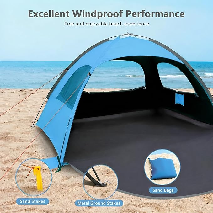 NXONE Beach Tent Sun Shelter with UPF 50+ UV Protection Lightweight Easy Setup Portable Beach Canopy for Family Large Space for Beach Camping &amp Outdoor 3/4/6 Person
