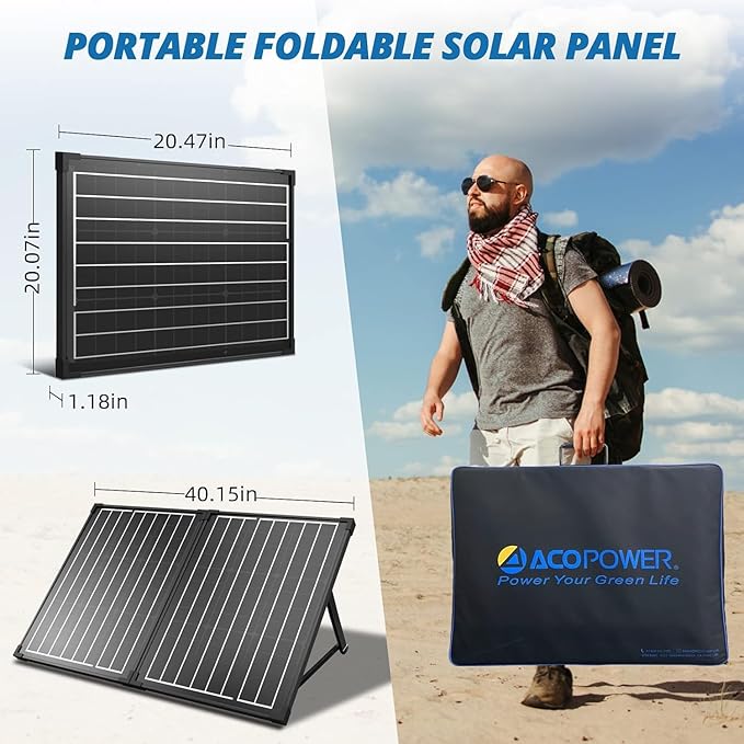 ACOPOWER 100Watt 12 Volt Portable Solar Panel with Waterproof 20A Charger Controller20ft Extension Cable SAE Adapter Anderson ConnectorFoldable Solar Panel Kit Monocrystalline for Camping RV