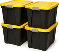 Homz 22-Gallon Durabilt Plastic Stackable Home Office Garage Storage Organization Container Bin w/Latching Lid and Handles Black/Yellow (4 Pack)