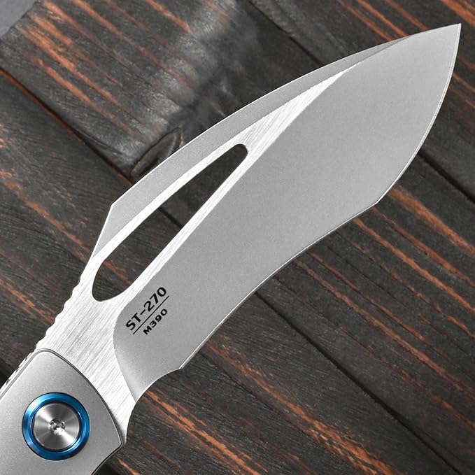 Sitivien ST270 Folding Knife M390 Steel Blade Titanium &amp Carbon Fiber Handle Knife with Pocket Clip for Men Women Outdoor Camping Hiking Survival(Green)