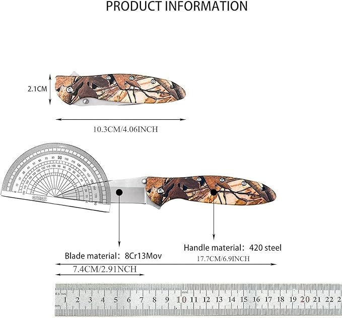 6.9'' EDC Pocket Knife 8Cr13Mov Stainless Steel Blade420 Steel Handle Manual Opening Folding knife Outdoor Camping Tool for Men's Gift (Camouflage)