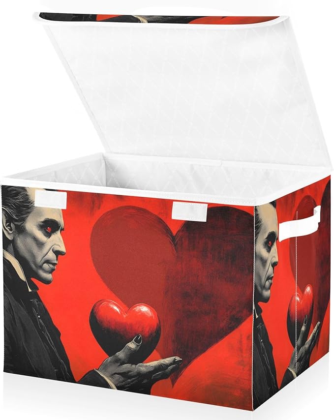 AIXIWAWA Lidded Storage Cube (Vampire with Heart) Fabric Foldable Closet Bins with Flip Lid and Handles Organizer Basket Container 16.5 x 12.6 x 11.8 IN