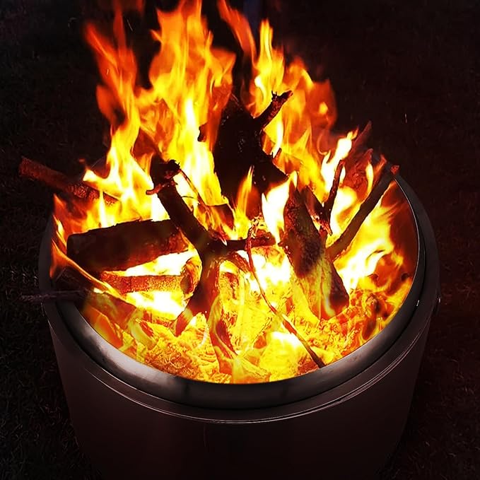 27 in Smokeless Fire Pit with Air Switch Wood Burning Portable Stainless Steel Outdoor Firepit with Removable Stand &amp Stove Hook Ash Pan for Camping Backyard Patio Picnic H: 20 in 35 LBS
