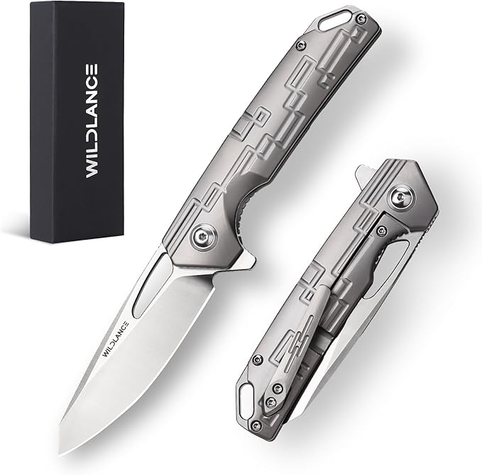 Folding Pocket Knife for Men 3.3 D2 Steel Blade Titanium Handle Frame Lock Folding Knife with Clip for Everyday Carry Outdoor Use PK-01