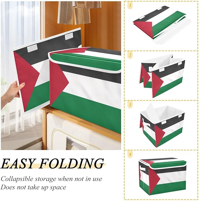 Palestine Flag Green Black Storage Bin with Lid Collapsible Bedroom Storage Closet Organizers and Storage for Home