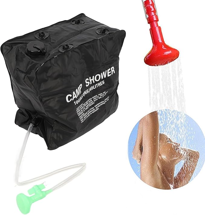 Solar Camp Shower Bag 40L | Portable Outdoor Shower with Sprayer &amp 10ft Hose | PVC Water Bag for Camping/Beach/Hiking | Sunlight Blocking &amp Fast Heating