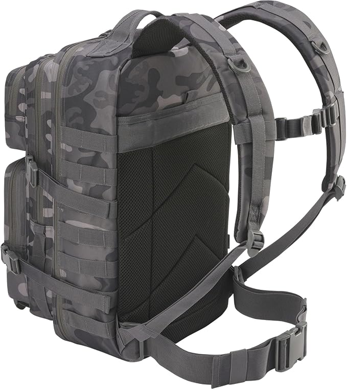 Brandit Individual Wear Assault Large 40-Liter Durable Water-Resistant Multi-Functional Active Outdoor Backpack with Adjustable Padded Shoulder Straps &amp MOLLE/D-Rings Attaching Systems Gray Camo