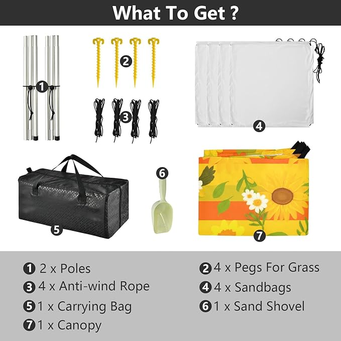 Beach Canopy with Windproof Ropes &amp Sandbags Beach Tent Sun Shade Sun Shelter for Camping Trips Fishing Backyard Fun or Picnics Sunflowers