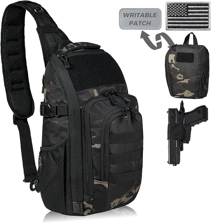 DBTAC Tactical Personal Defense EDC Bags &amp Packs | 10L Military Shoulder Backpack with Sling for Concealed Carry Range Travel Hiking Outdoor Sports (Charcoal Camo)