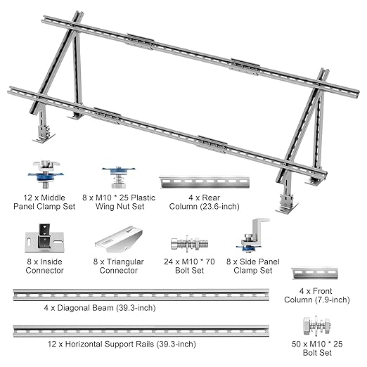 VEVOR 2-Set Solar Panel Mounting Brackets 30°-60° Adjustable Multi-Piece Brackets for 4-8pcs Panels Carbon Steel Ground Mount Stand for Farms RVs Boats Off-Grid