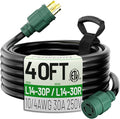 POWGRN 40 FT 30 Amp Generator Extension Cord 4 Prong Heavy Duty NEMA L14-30P to NEMA L14-30R 125/250V 7500W Green 10 Gauge STW Twist Locking House Power Cord 40 Feet Generator Cable