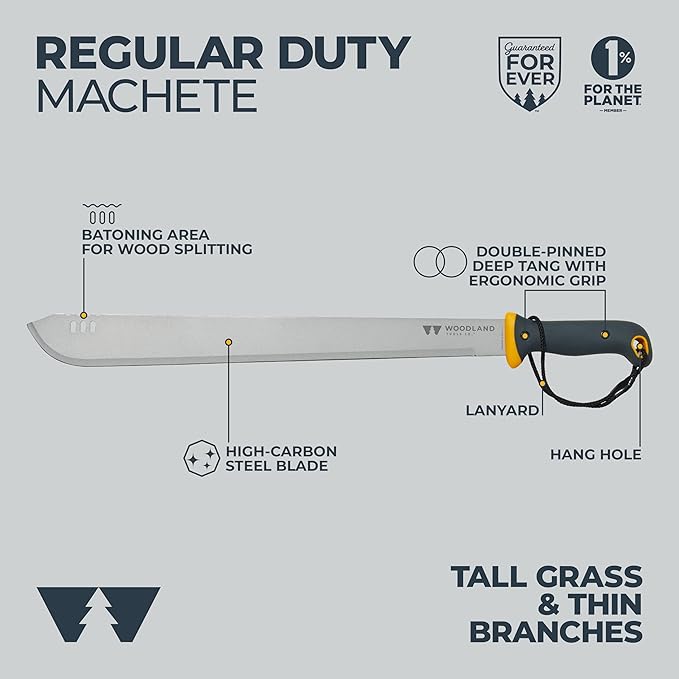 Woodland Tools Regular Duty Machete – 19 Inch Straight Blade with Non Slip Grip – Lightweight Manual Brush Cutter for Yard Work Grass Trimming and Clearing Overgrown Areas