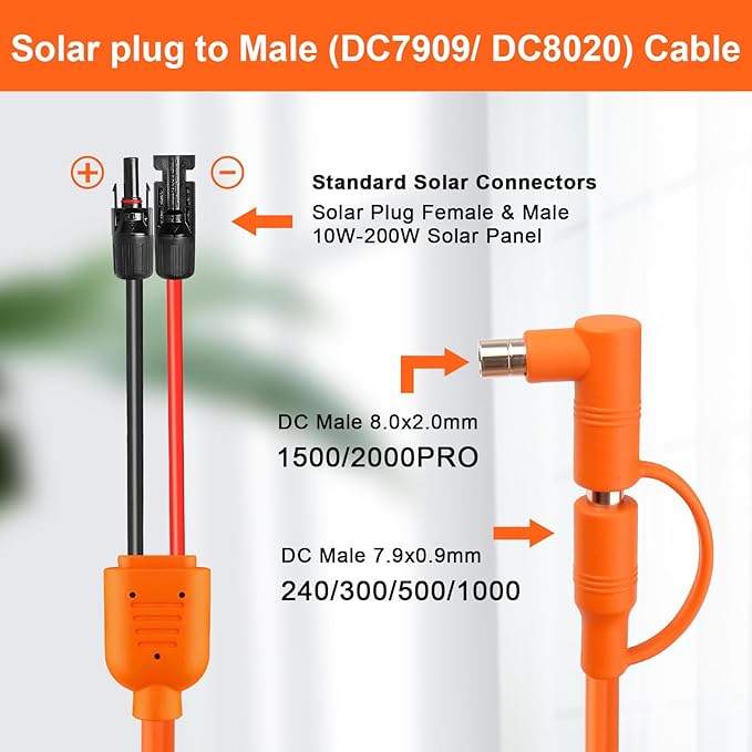 20FT Solar Panel Connectors to DC 8mm Adapter Cable 12AWG+14AWG Solar Cable Cord with DC8020/7909Compatible with Jackery AnkerGZ YetiBLUETT Portable Power StatioSolar Generator