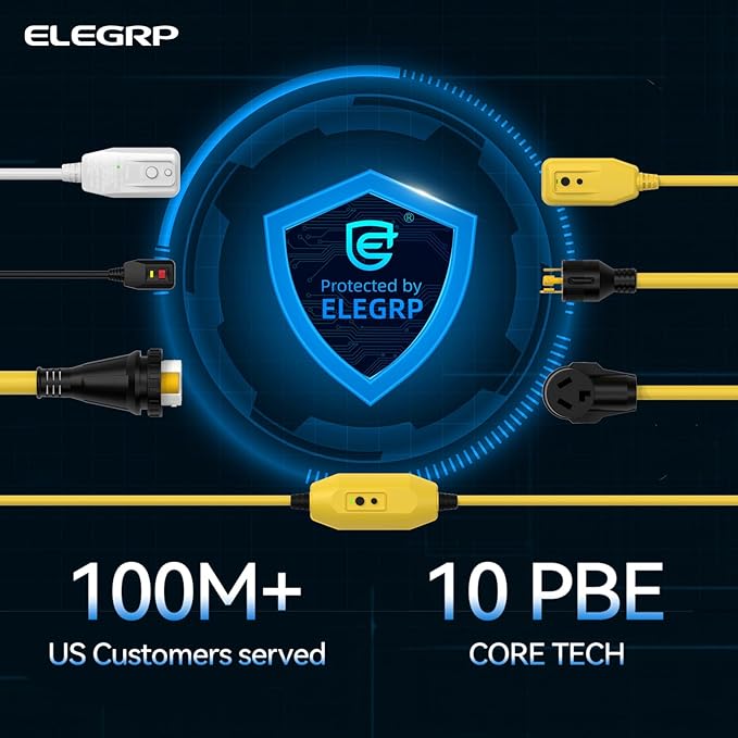 ELEGRP 50 Amp RV/Generator Extension Cord 50FT NEMA 14-50P to SS2-50R Twist Lock 6/3+8/1 Gauge STW Heavy Duty 50A RV Power Cord for Camper/Generator/House UL Standard Compliant 3-Year Support