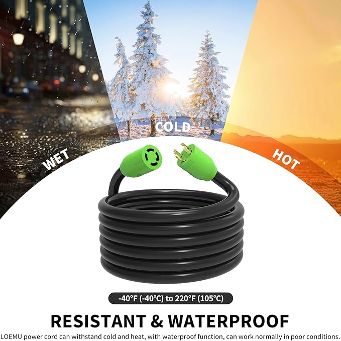 100FT 30 Amp Generator Extension Cord NEMA L14-30P/L14-30R 10 Gauge Twist Lock Cord 4 Prong STW Heavy-Duty Waterproof Generator Cord Black