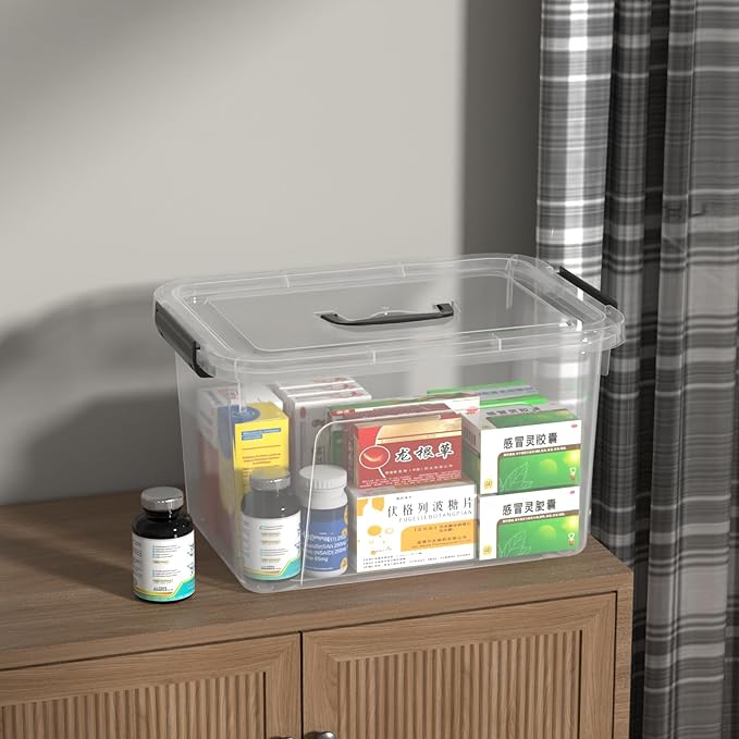Quickquick 18 Quart Plastic Clear Latch Storage Boxes Latching Bin with Handle 4 Packs