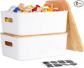 Citylife Storage Bins with Bamboo Lids 16QT Plastic Storage Containers Stackable Organizer Boxes with Handle for Desk Snacks Toys 2 PCS 15 L x 10.6 W x5.8 H